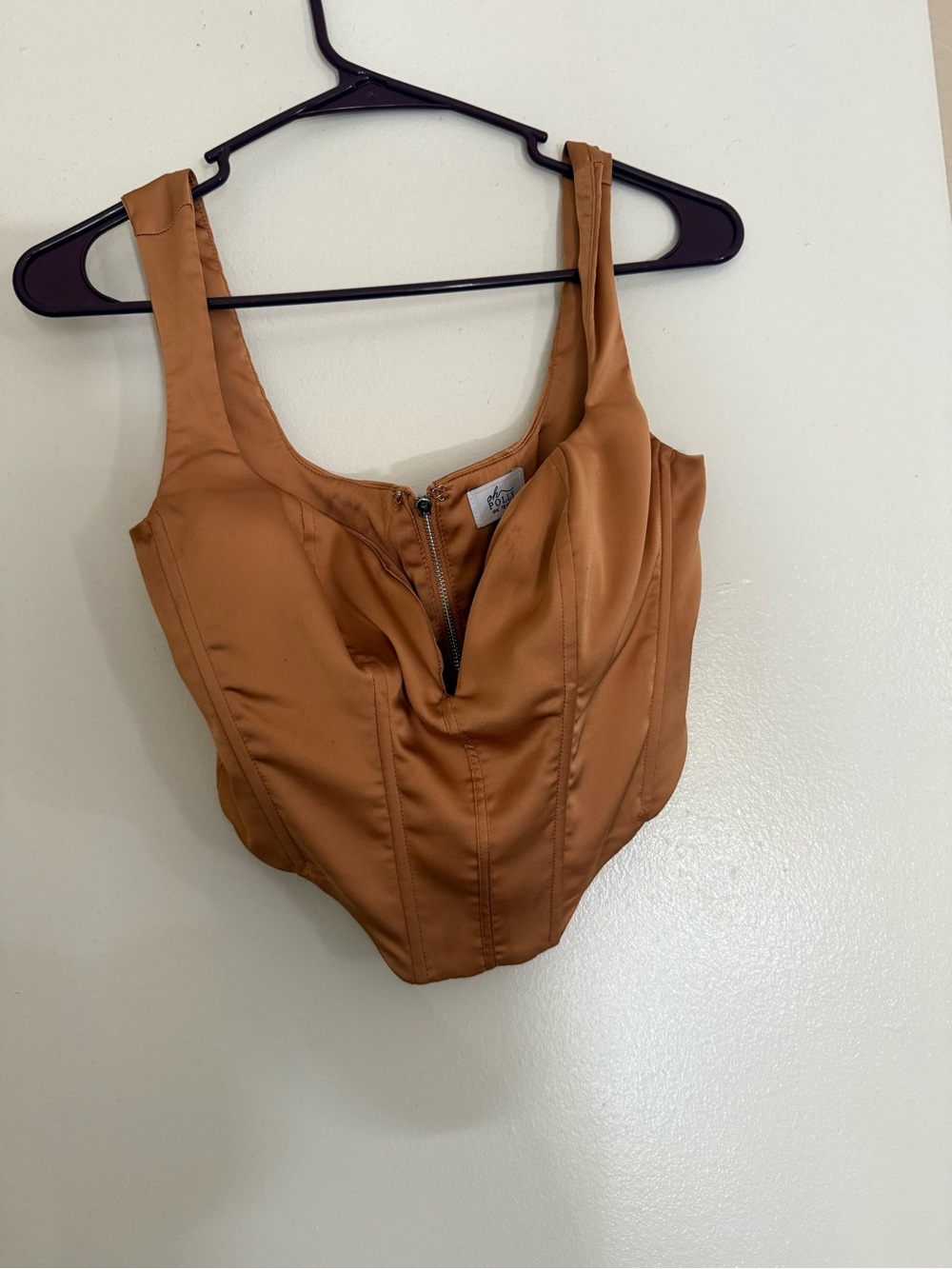 Oh Polly Satin Corset-Style Tank Top in Camel